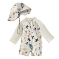 thumbnail image 4 of Boys Bathing Suit Toddler Boy Marine Animal Print Sun Protection Onepiece Swimsuit with Swim Cap Rash Guard Long Sleeve Bathing Suit Kids Swimsuits White 18 Months-24 Months, 4 of 5