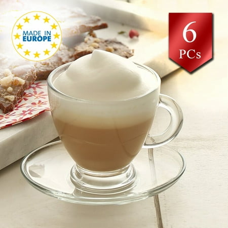 Coffee Tea Glasses Set of 6, Espresso Cups with Saucers, 3.2 oz (95 Cc)