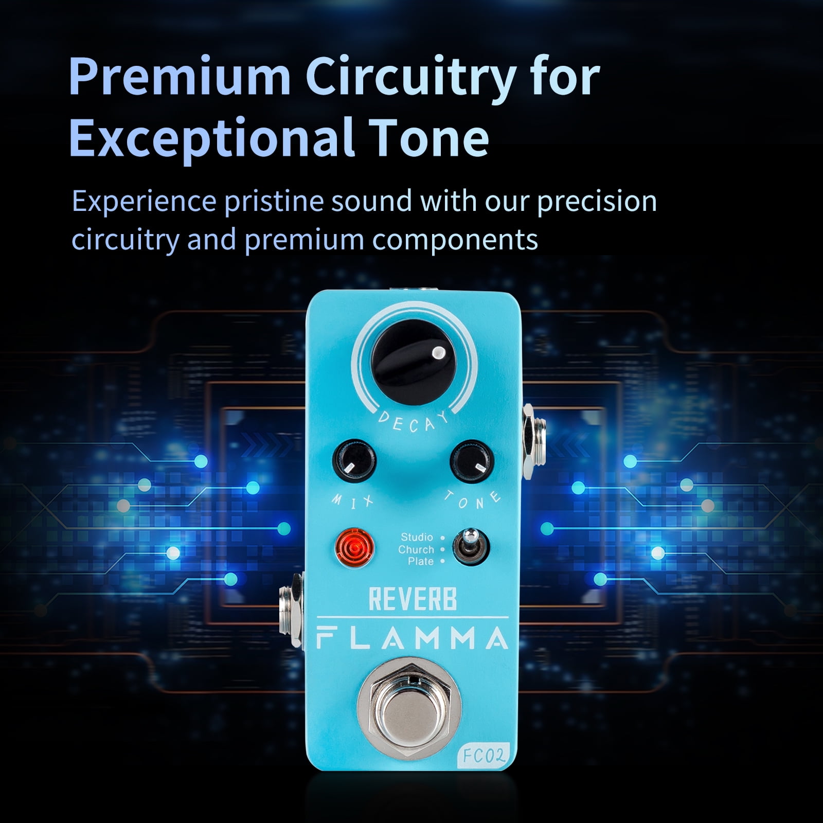 FLAMMA FC02 Mini Reverb Pedal Digital Guitar Effects Pedal with Church Plate Studio Reverb True Bypass