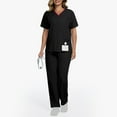 thumbnail image 3 of V Neck Scrubs for Women Set Scrubs Top Drawstring Straight Pants 4 Way Stretch Medical Nursing Uniforms Matching Sets, 3 of 5