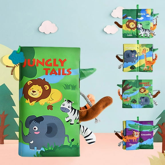 Chewable Tail Cloth Book for Babies – Interactive Tear Resistant Fabric Sensory Book with Crinkle Tails and Sound for Newborns Toddlers Early Learning Developmental Toy Machine Washable