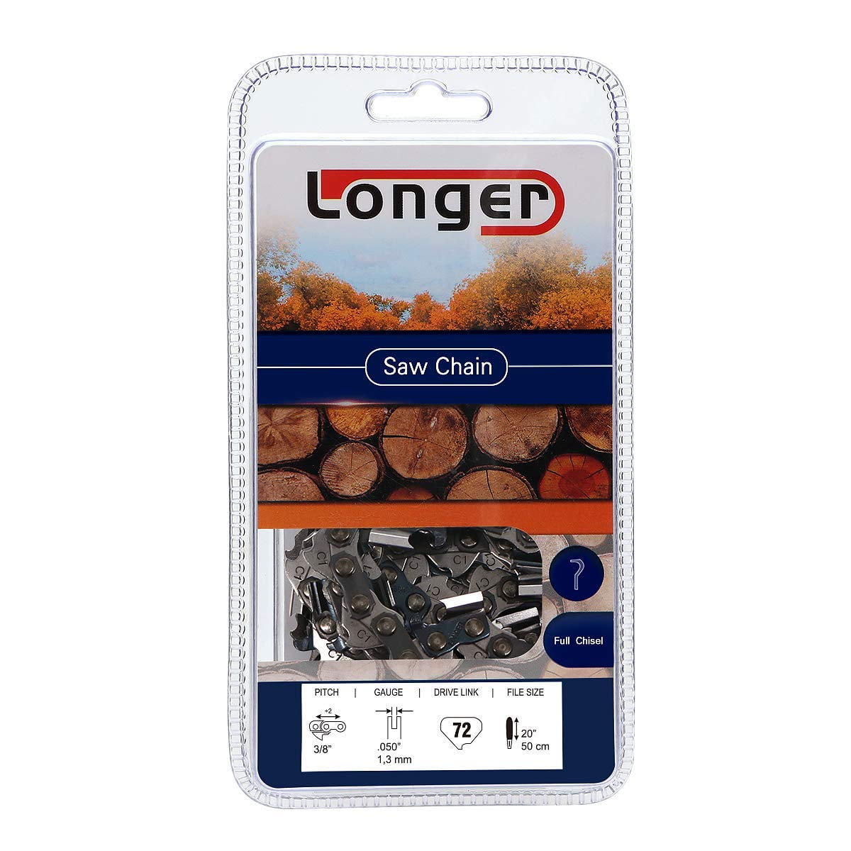 3PCS 20 Inch 3//8/" Pitch 0.050/'/' Gauge Full Chisel Chainsaw Chain 72 Links