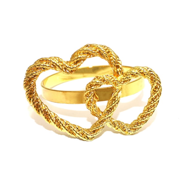 Zhuge Botón de servilleta con doble aro simple con forma de corazón,anillo de tela para la boca, decoración de escritorio para restaurante, hotel, 6 piezas (oro)