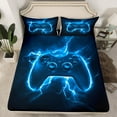 thumbnail image 2 of Homewish Cartoon Game Console Queen Sheet Sets for Kids, Neon Blue Lightning Flat Sheet, Modern Video Gaming Lover Queen Fitted Sheet, Luxury Bedroom Decor, 4 Pieces, 2 of 7