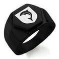 thumbnail image 1 of Stainless Steel Dolphin Diligence Coat of Arms Shield Engraved Hexagon Crest Flat Top Biker Style Polished Ring, 1 of 1