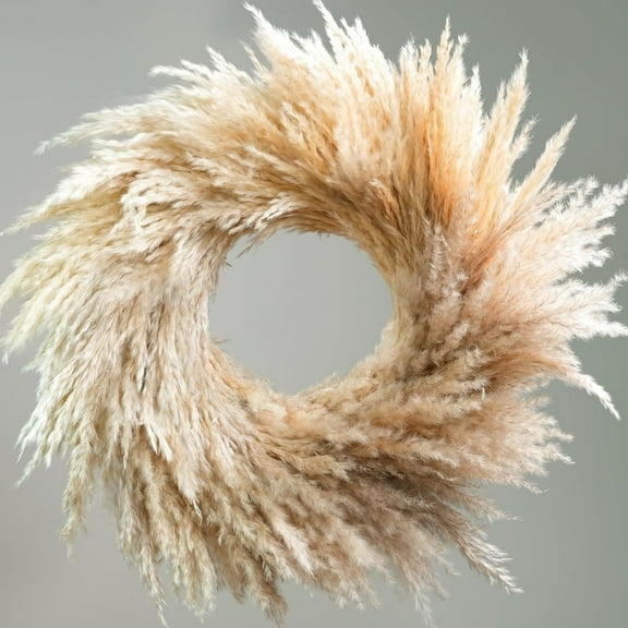 Richmoon Natural Pampas Grass Wreath, Fall Pampas Grass Wreath for Front Door, Boho Rustic Farmhouse Wall Decor for DIY Wedding Harvest Thanksgiving Christmas Home Decoration