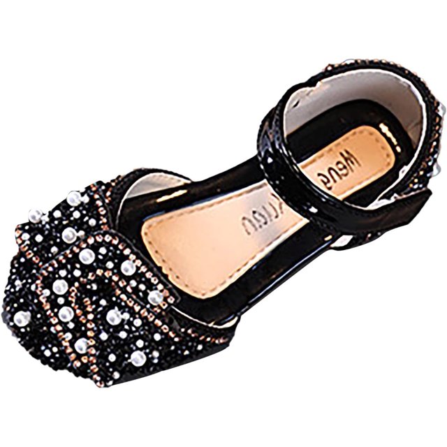 LAICAIW Chaussures de Danse Mode Printemps et Été pour Filles Chaussures de Performance Robe de Princesse Semelle Plate Perle Légère Paillettes Bout Rond Respirant et Confortable Sandale pour Tout-Petits Filles (Noir-A, 1 Grands Enfants)