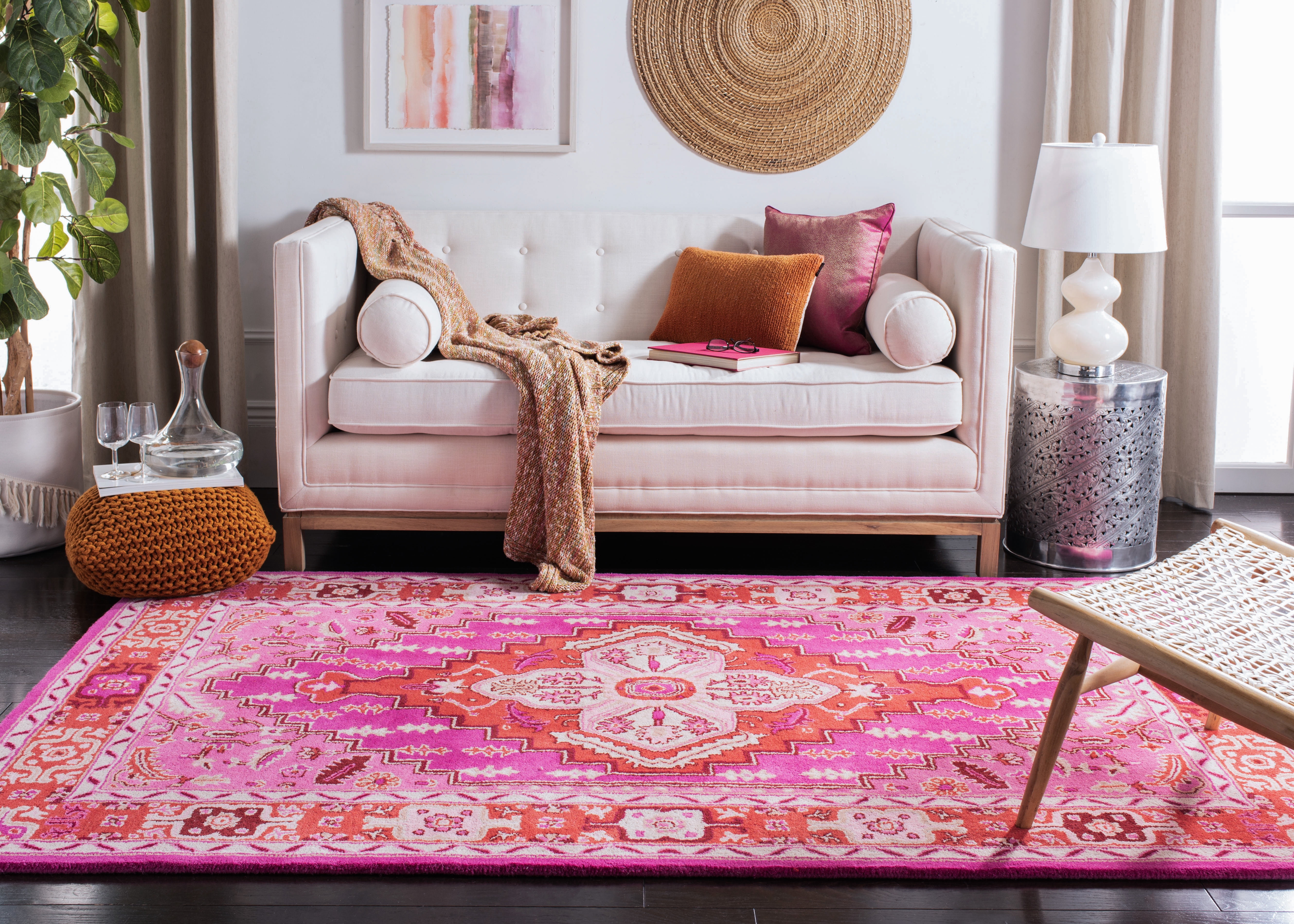 SAFAVIEH Bellagio Major Bordered Wool Area Rug, Red/Pink, 10' x 14'