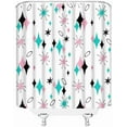 thumbnail image 3 of Mid Century Shower Curtain ​Atomic Retro Starbursts Teal Pink Black Diamond Stars Modern ​Abstract Geometric 1950s 1960s Vintage Bathroom Decor Fabric Curtain with Hooks 54"W x 78"L (Pack of 1), 3 of 6
