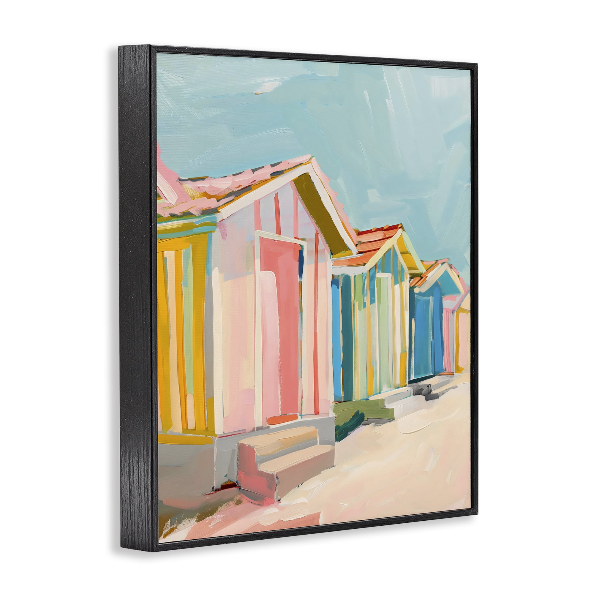 Stupell Industries Striped Beach Bungalows Black Framed Giclee Art, design by The Prints Vibe