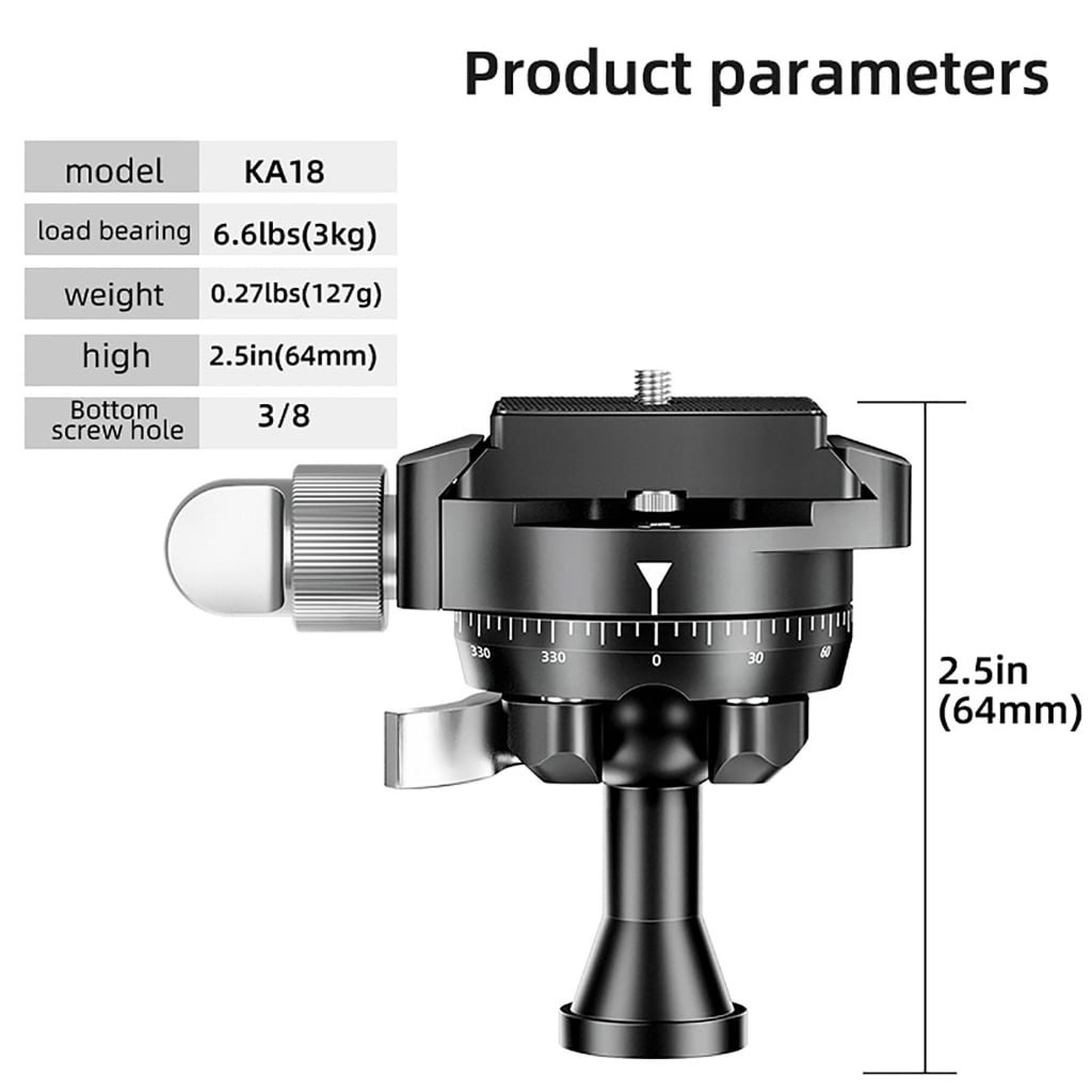 Osdhezcn Camera Tripod Mini Ball Head KA18 Ballhead Mount Professional Inverted Panoramic Ballhead 1/4 3/8 Screw for Phone/Tablet