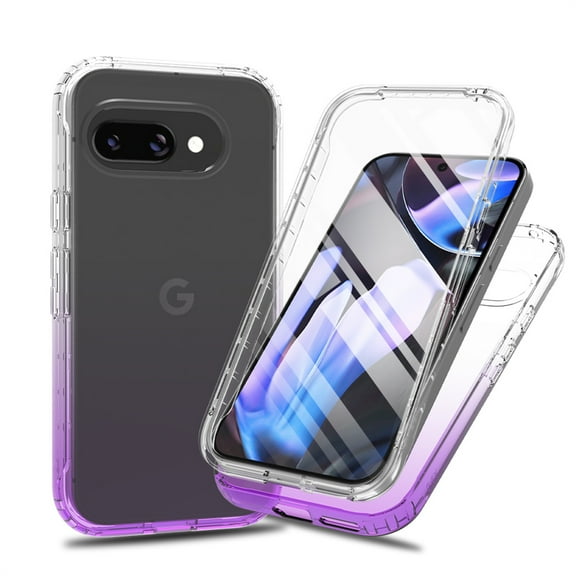 Allytechgroup Clear Case for Google Pixel 9A, [Built-in Screen Protector] Hard PC Shockproof Anti-Scratch Full Body Protection No Yellowing Ultra Slim Case for Google Pixel 9A, Purple