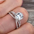 thumbnail image 2 of 10k White Gold 2.75 Carat 8x6mm Oval Cut Aquamarine Engagement Rings With Twisted Wedding Band Diamonds Halo Design, 2 of 5