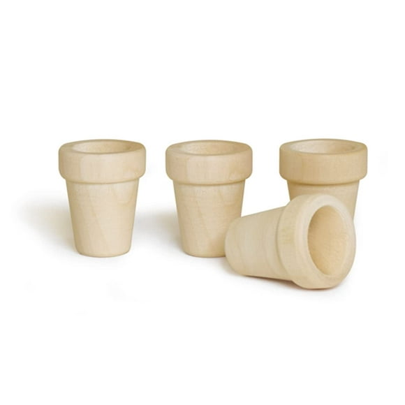 4 Tiny Unfinished Wood Faux Pots for Flowers - 1.2 Inch