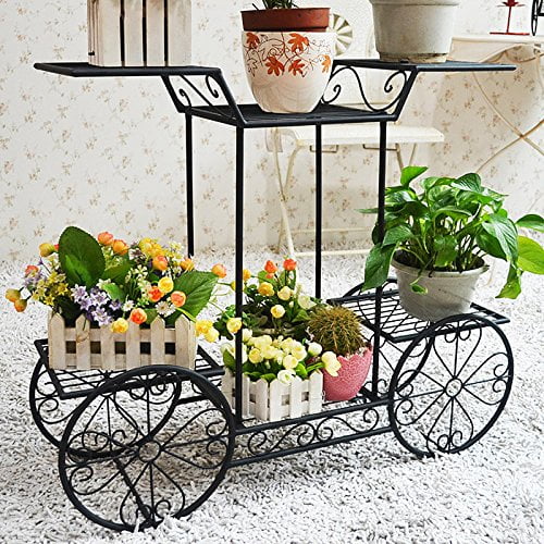 Dazone Metal Cart Flower Rack Display Garden Tree Home Decor Patio Plant Stand Holder by