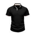 thumbnail image 5 of Yifymode Men's Textured Knit Short Sleeve Polo Shirt, Contrast Collar Regular Fit Everyday Casual Top Black L, 5 of 6