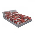 thumbnail image 3 of Floral Bedding Set with Sheet & Covers, Rose Flowers Vintage Design Elements Petals Leaves Love Themed Valentines Image, Printed Bedroom Decor 2 Shams, 4 Sizes, Red Grey Black, by Ambesonne, 3 of 3