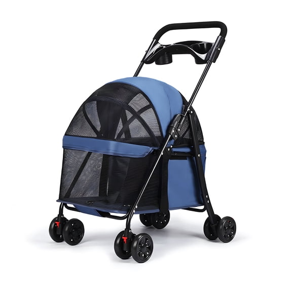 Anqbci 4 Wheels Dog Cat Stroller, Outdoor Travel Pet Folding Stroller, Dog Cat Cage Stroller With Cup Holder, Visible Window For Medium Small Dog P1
