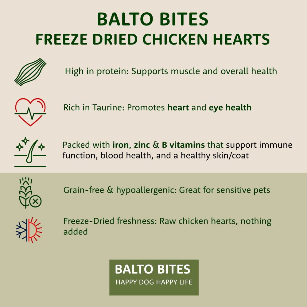 Balto Bites Freeze-Dried Chicken Hearts Dog Treats