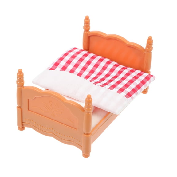 Eease Dollhouse Mini Bed 1:12 Wooden Furniture with Bedding & Pillow Pink