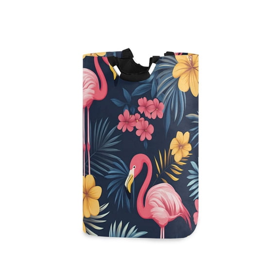 Yayeee Freestanding Laundry Hamper with Handle Collapsible Large Storage Basket for Clothes, Red Floral Flamingo