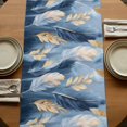 thumbnail image 5 of Blue Gold Feather 90 Inch Table Runner, Modern Oil Painting Gradient White Farmhouse Dresser Scarf Cotton & Linen Tablerunner for Dining/Kitchen Island/Holiday Party Décor 13" x 90", 5 of 9