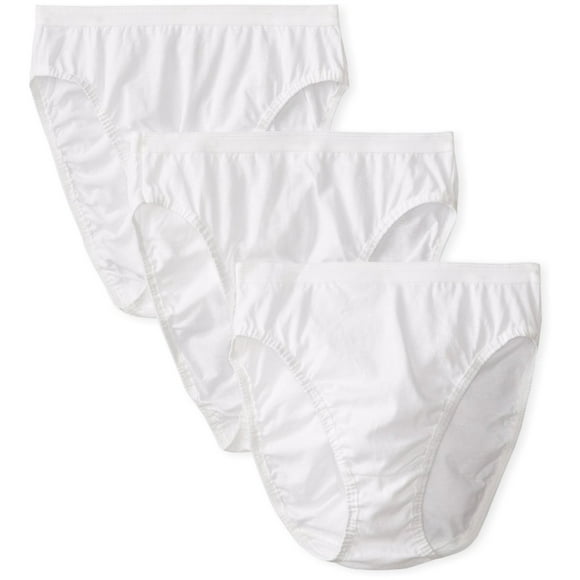 Fruit of the Loom Women`s 3 Pack White Cotton Hi-Cut Brief Panty, 7, White