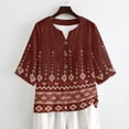 thumbnail image 4 of Xoenoiee Aztec Southwest American Tribal Flower Print Women Button Down Shirts Cotton Linen Blouse Tops 3/4 Sleeve Gauze Shirt Tunic Loose Fit Fashion Trendy Clothes, Size 3XL, 4 of 7