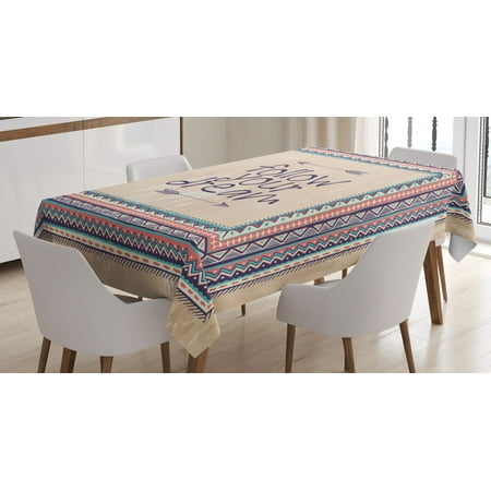 

Tribal Decor Tablecloth Inspirational Quote Follow your Dream and Arrows Aztec Framed Graphic Art Rectangular Table Cover for Dining Room Kitchen 60 X 90 Inches Tan Coral Blue by Ambesonne
