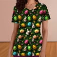 thumbnail image 4 of Tops Cortos para Mujeres con Estampado de Pascua, Blusa de Manga Corta con Cuello en V con Bolsillo para Uso Casual Diario, 4 of 9