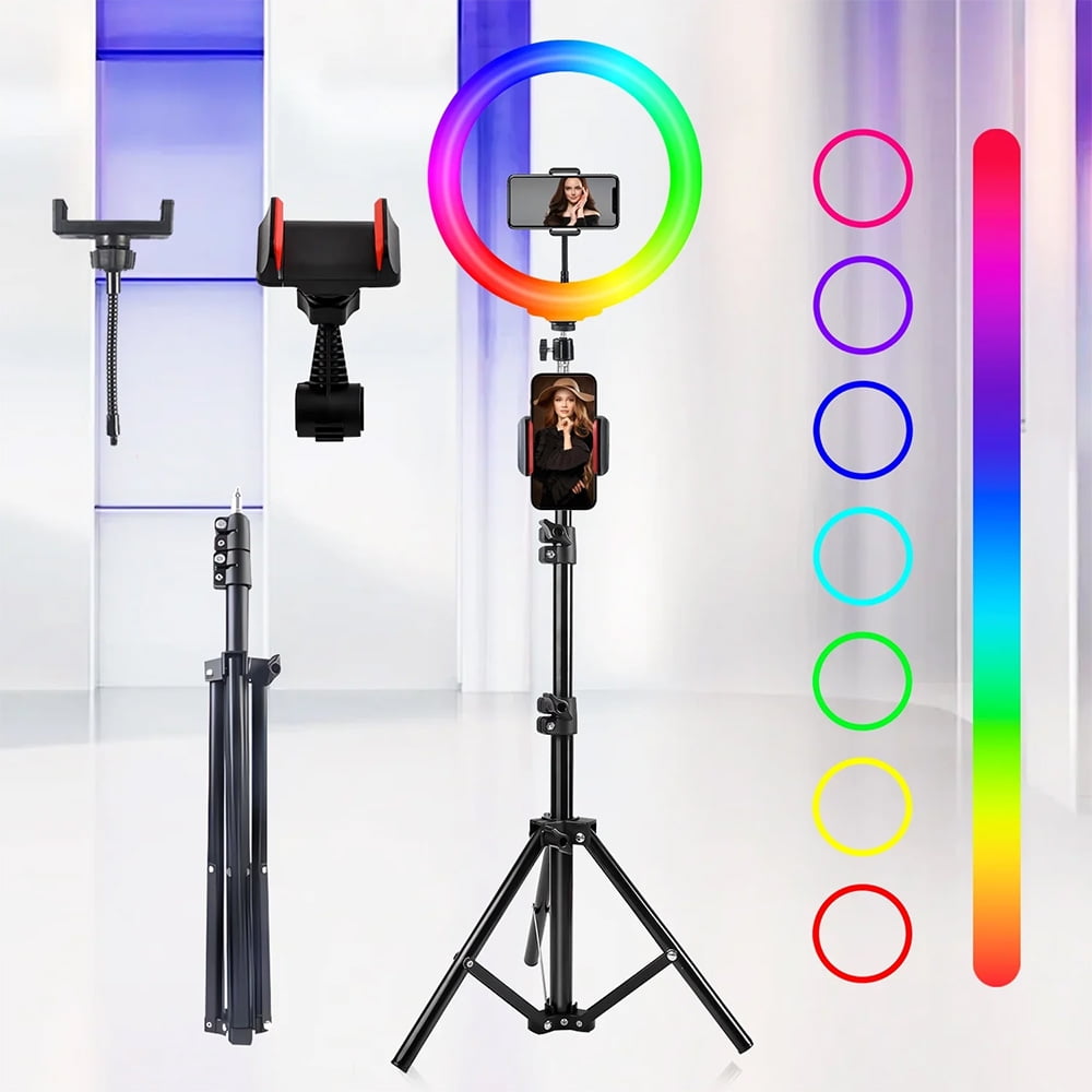 UEGOGO 10 inch RGB Ring Light with 43.3inch Tripod Stand & Phone Holder -LED Selfie Ringlight for Camera Makeup YouTube Live Streaming Zoom Meeting