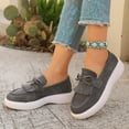 thumbnail image 4 of Womens Gray Slip-On Platform Loafers, Faux Suede Bow & Fringe Detail, Comfort Casual Walking Flat Shoes for Women,Size 9, 4 of 9