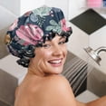 thumbnail image 5 of Shower Caps,Pioneer Flower Floral Print Pattern Waterproof Shower Cap for Women 4 Pieces,Double Reusable Hair Cover for Shower PEVA Elastic Stretch Hem, 5 of 7