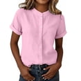 thumbnail image 5 of Ruimatai Womens Mandarin Collar Button Front Short Sleeve Blouse Casual Loose Fit Tops for Daily Wear Office Vacation, 5 of 8