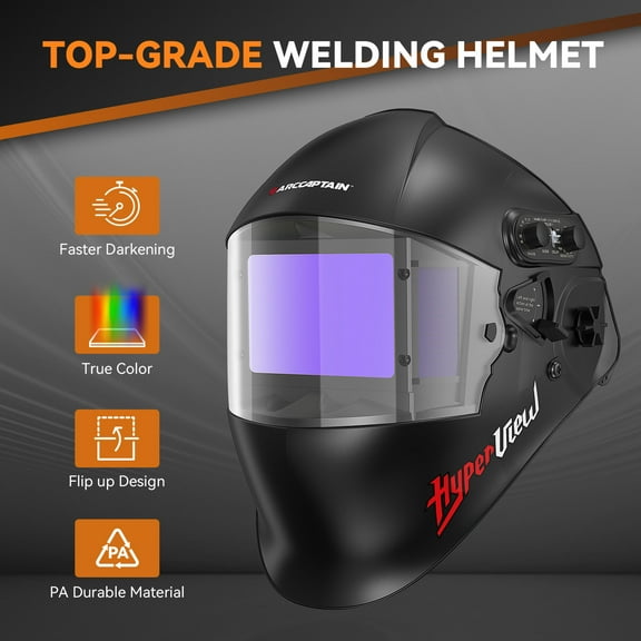 ARCCAPTAIN Flip Up Design Welding Helmet, Large Viewing 3.94" x 2.56" Auto Darkening Welding Hood, Ture Color Solar Powered Welding Mask, 4 Arc Sensor with Adjustable Shade 3/4-8/9-13