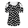 thumbnail image 5 of Women's Summer Shirts Short Sleeve Tunic Strappy Cold Shoulder Tops Polka Dolt Pullover Fashion Casual Blouses (M, Black), 5 of 6