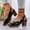 Black, variant on Women's Casual Thick Sole Sandals Peep-Toe Block Heel Shiny Leather Metal Buckle Comfortable Summer Walking Shoes Brown 5.5