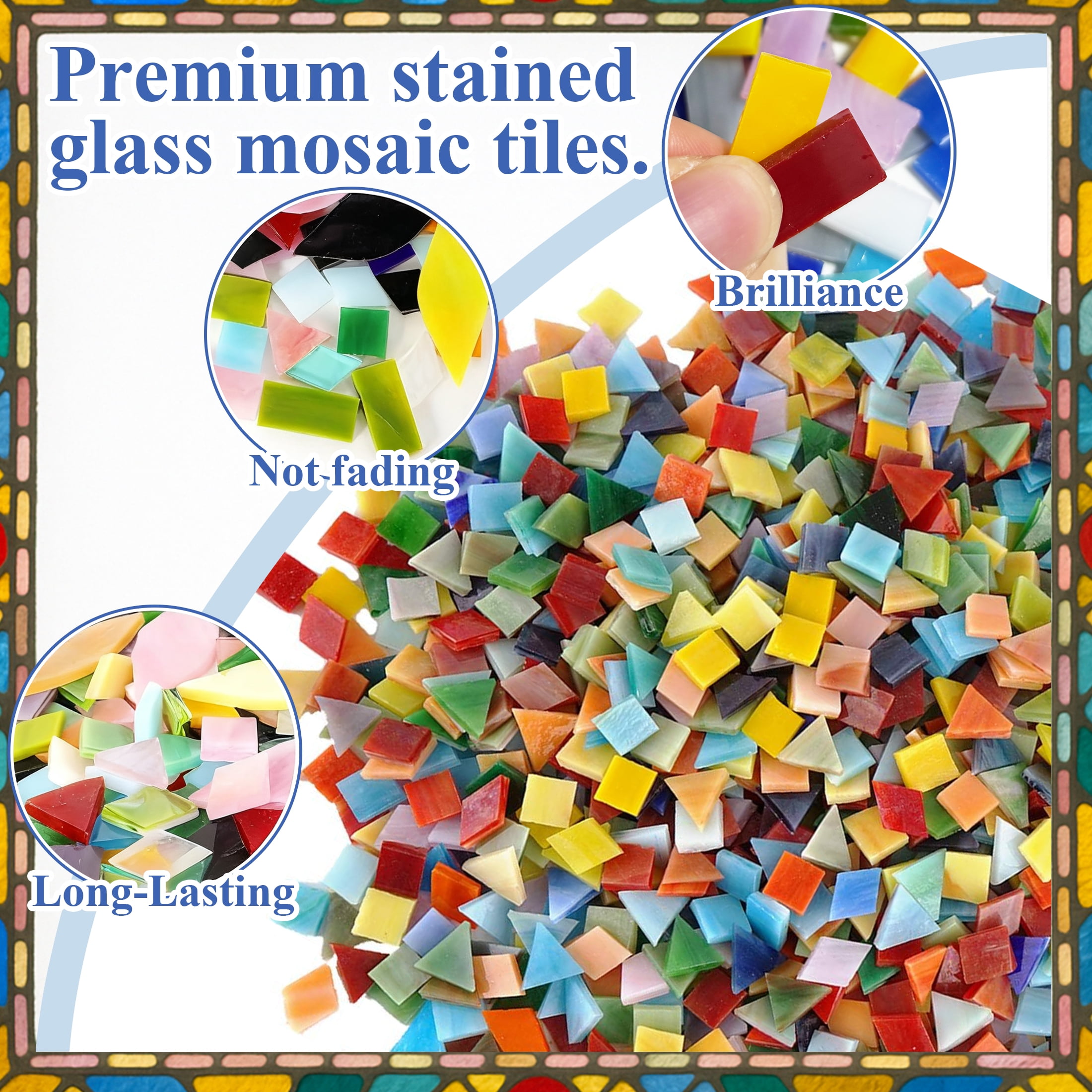 Yalumo 1100 Pieces Mosaic Tiles, Glass Mosaic Tiles for Crafts Bulk, Mixed Shapes Stained Glass Mosaic Pieces, Mosaic Kit for Adults Art Craft, DIY Projects, Home Decoration, Opaque