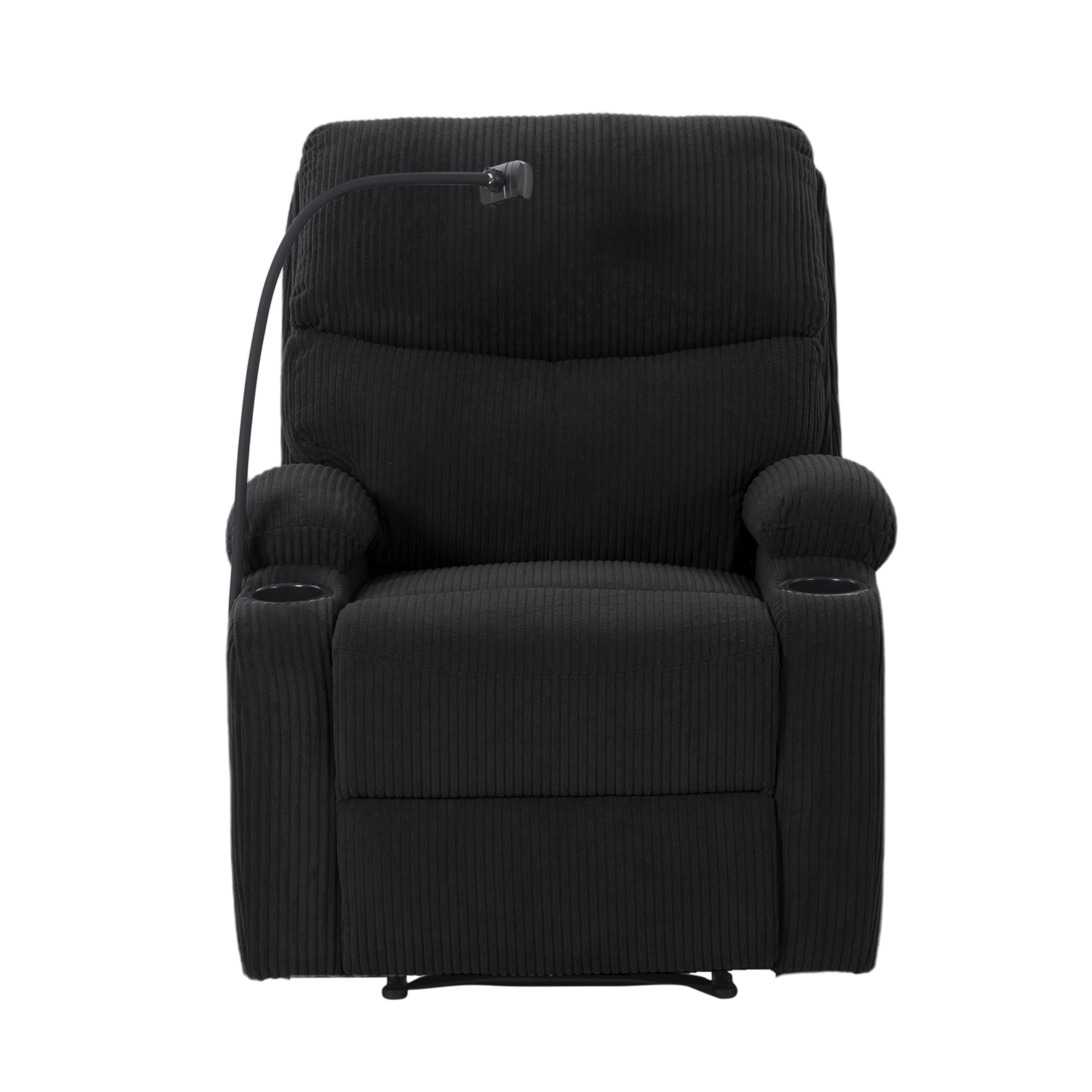 TiramisuBest Adjustable Manual Recliner Chair,Ergonomic Corduroy Lounge Chair with Cup Holders & Phone Stand for Living Room,Black
