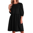 thumbnail image 2 of Unique Bargains Robe Midi Décontractée à Manches Bouffantes avec Poches et Encolure Dégagée pour Femmes, Noir TP, 2 of 6