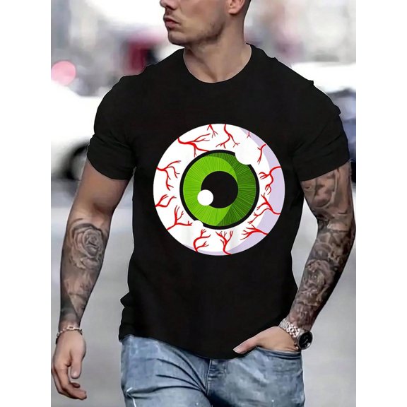 100 Cotton Graphic Tees Spooky Scary Eyeball Funny Halloween Eyeball T-Shirt Crew Neck Short Sleeve T-Shirt, Casual Print Graphic Cotton Tees Men Tops