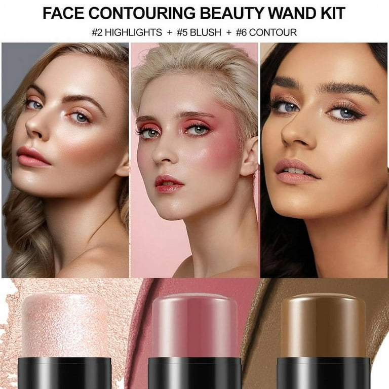 Contour Stick, Highlight Stick, Blush Stick, Cream Contour Kit with Brush,  Create Face Contour, Non-greasy, Waterproof Long-lasting Effect