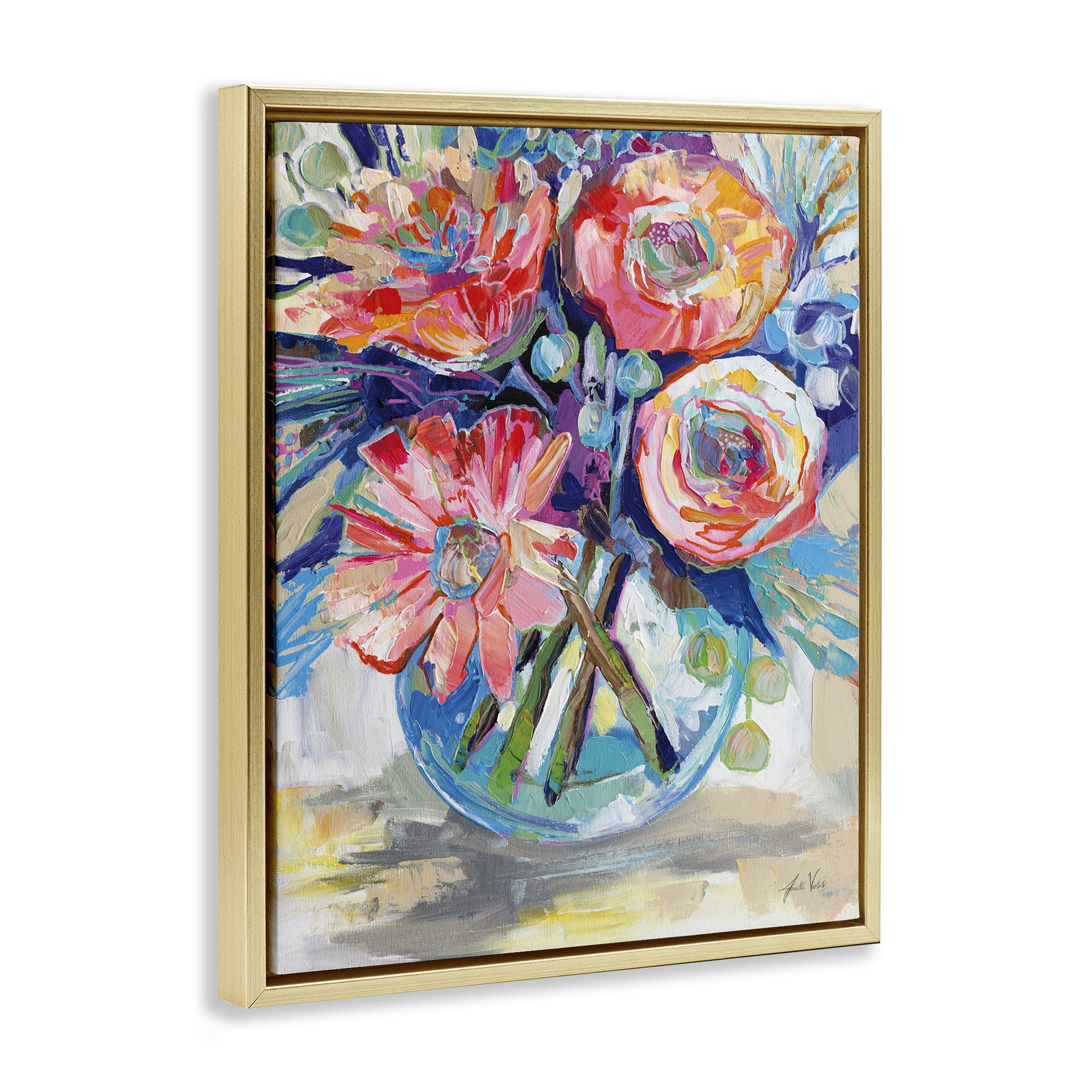 Stupell Industries Harpers Bouquet Flowers Plants & Flowers Painting Gold Floater Framed Canvas Art Print Wall Art, 25 x 31