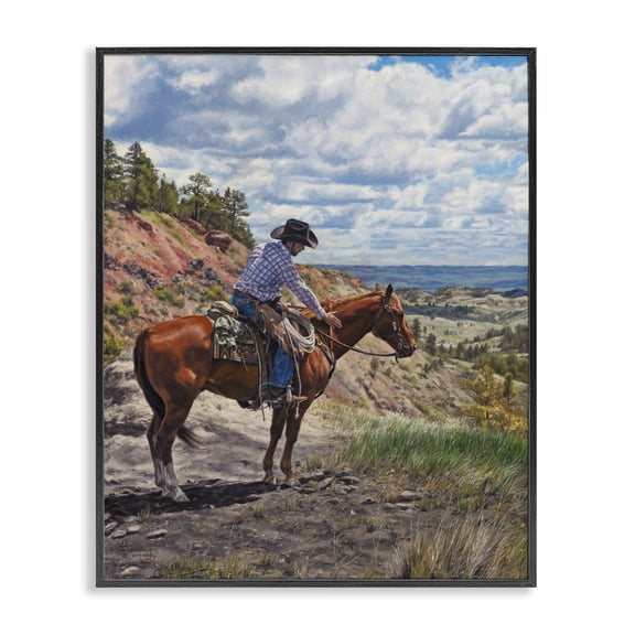 Stupell Industries Traditional Cowboy in Ocean Landscape Black Framed Giclee Art, 24 x 30, by David Kiehm