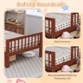 thumbnail image 3 of Twin Size Platform Bed with Storage Headboard & Two Under-Bed Drawers, Wooden Kids Bed Frame with Three-Side Guardrails for Safety and Security, Walnut, 3 of 9