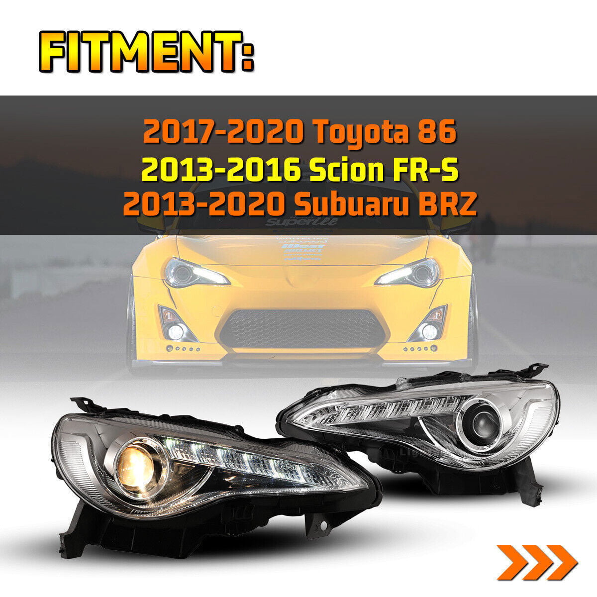 For 13-16 Scion FR-S /Toyota 86/Subuaru BRZ LED DRL Chrome Projector  Headlights 