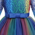 thumbnail image 6 of IBTOM CASTLE Little Big Girls Flower Vintage Floral Lace 3/4 Sleeves Floor Length Dress Wedding Party Evening Formal Pageant Dance Gown 11-12 Years Rainbow - Blue, 6 of 8