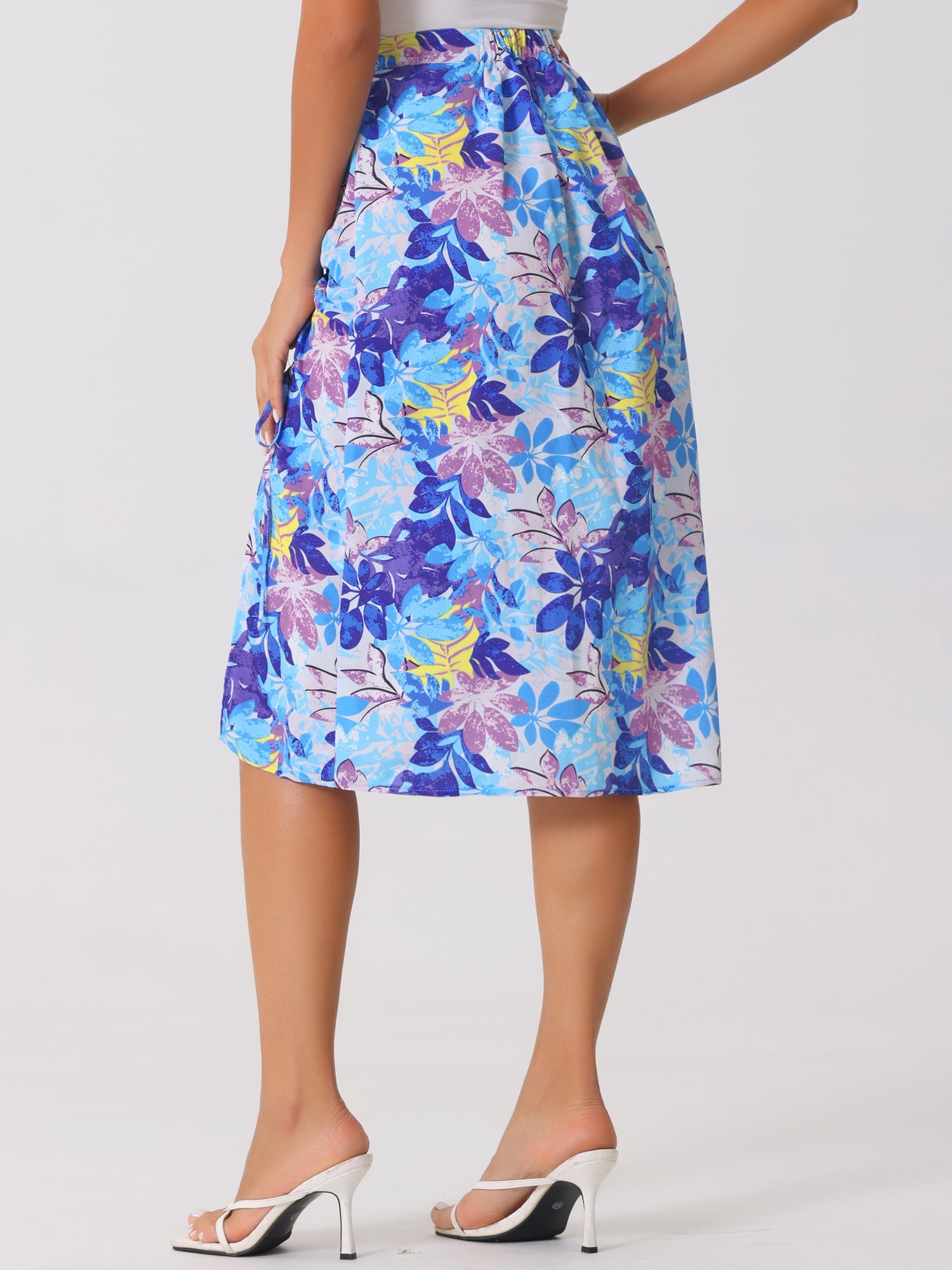 DARING DIVA Women's Tropical Beach Ruched Split Thigh Lightweight  Skirt XL Blue