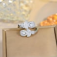 thumbnail image 6 of Bright White CZ Leaf Drop Adjustable Open Ring Band Bridal Silver Plated Jewelry, 6 of 9