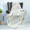 thumbnail image 4 of Birds Soft Flannel Fleece Throw Blanket, Various Type of Birds Sitting and Chirping on Wires Musical Creatures Print, Cozy Plush for Indoor and Outdoor Use, 50" x 70", Pale Green Brown, by Ambesonne, 4 of 5
